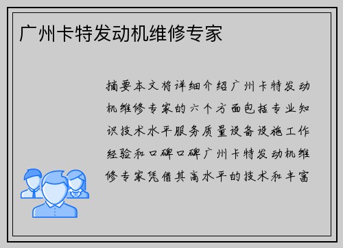 广州卡特发动机维修专家